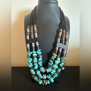 Turquoise & Black Colored Dyed Stone Beaded Necklace